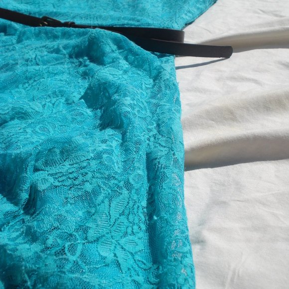 Teal lace mini summer dress - Picture 3 of 5